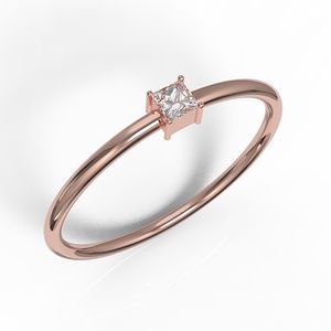 Solid 10k Rose Gold Princess Cut Diamond CZ Ring